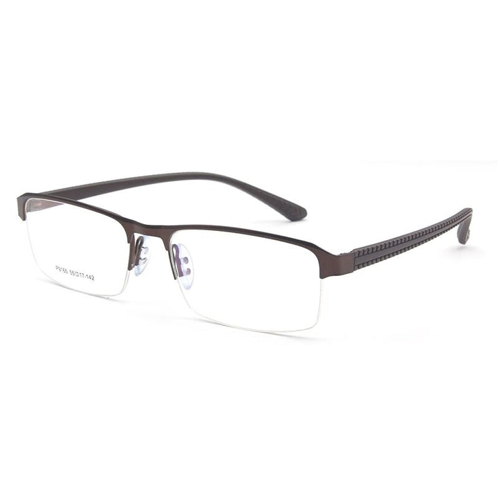 Reven Jate Men's Semi Rim Square Alloy Eyeglasses P9165 Semi Rim Reven Jate Brown