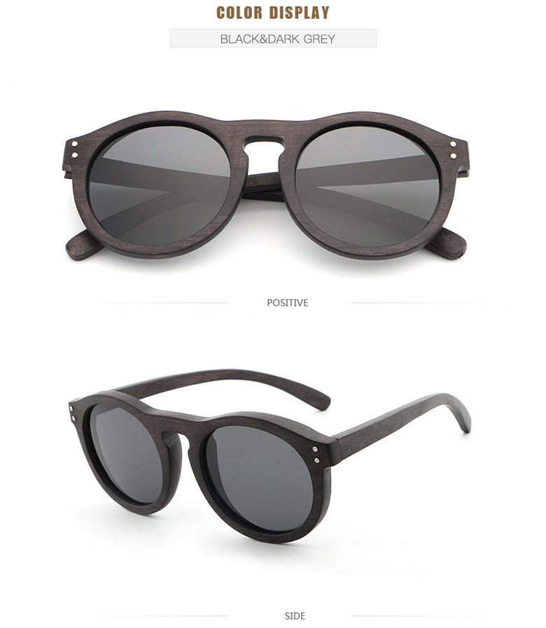 Hdcrafter Unisex Full Rim Round Bamboo Wood Frame Polarized Sunglasses Lw3016 Sunglasses HdCrafter Sunglasses