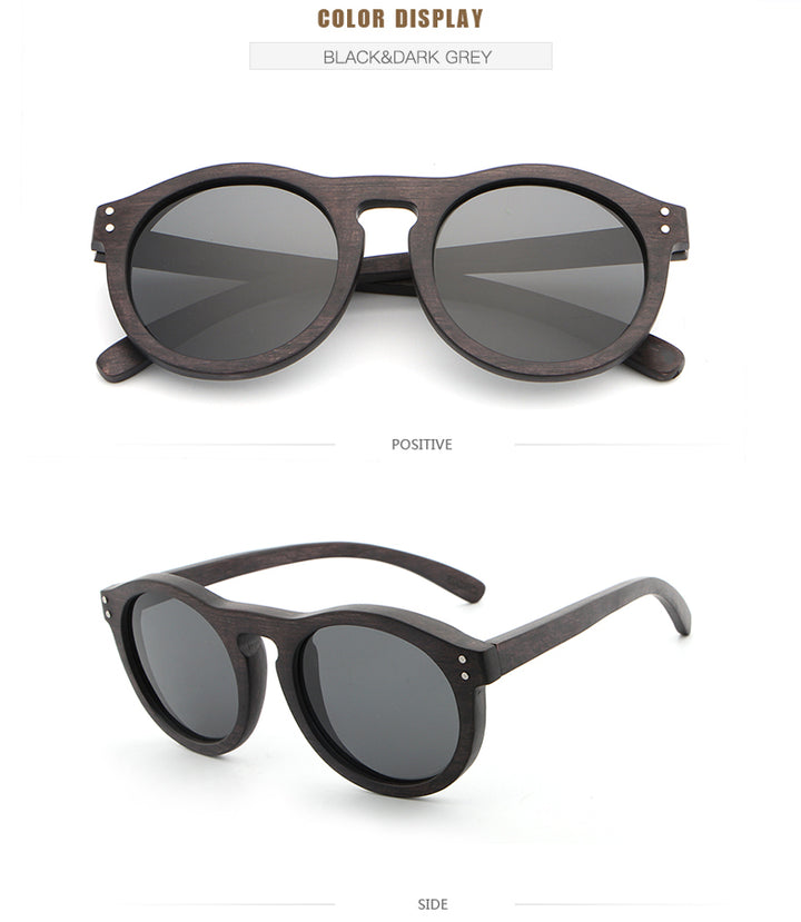 Hdcrafter Unisex Full Rim Round Bamboo Wood Frame Polarized Sunglasses Lw3016 Sunglasses HdCrafter Sunglasses