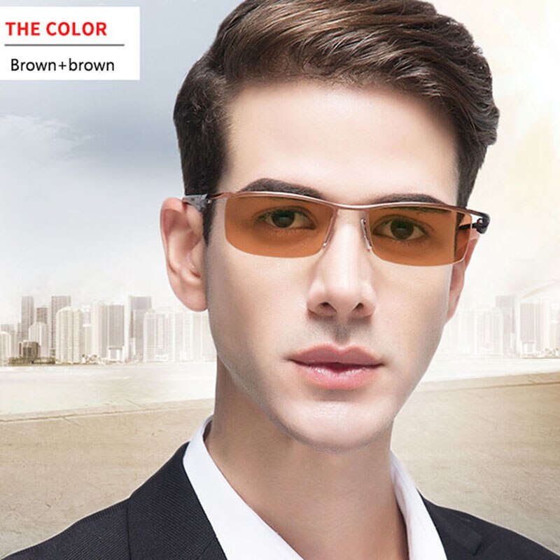 Men's Half Rim Titanium Frame Eyeglasses Photochromic P8011 Semi Rim Bclear