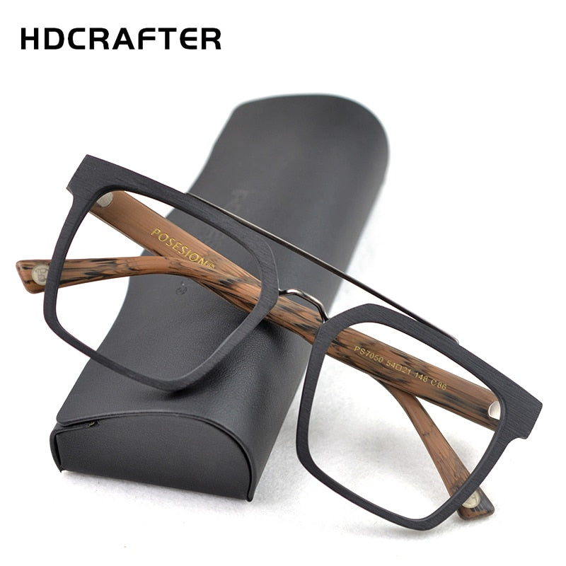 Hdcrafter Men's Eyeglasses Wooden Square Frame Ps7050 Full Rim Hdcrafter Eyeglasses