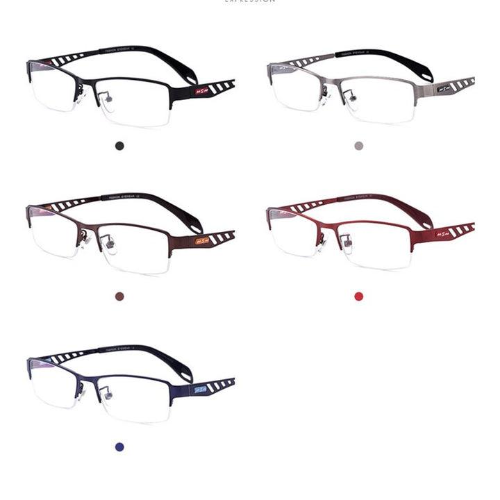 Hotochki Men's Semi Rim Rectangular Alloy Frame Eyeglasses Semi Rim Hotochki