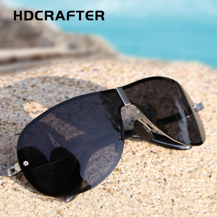 Hdcrafter Men's Full Rim Rectangle Oval Alloy Frame Polarized Sunglasses Sunglasses HdCrafter Sunglasses