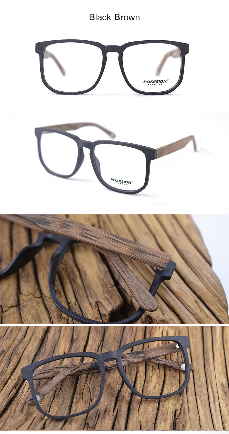 Hdcrafter Unisex Oversized Square Round Wood Frame Eyeglasses Ps5104 Full Rim Hdcrafter Eyeglasses