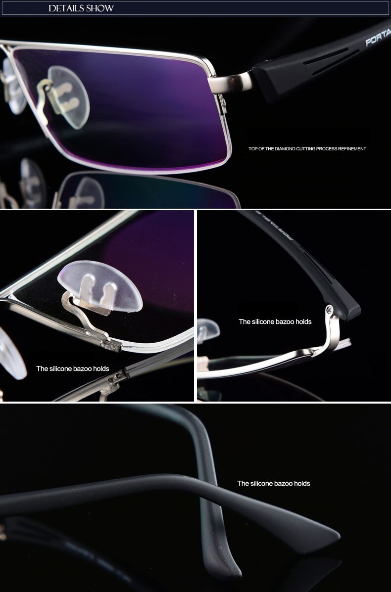 Hotochki Men's Semi Rim Rectangular Alloy Frame Eyeglasses P8157 Semi Rim Hotochki