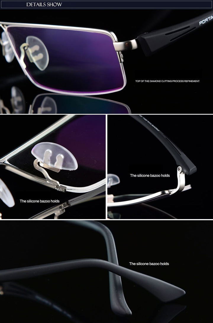 Hotochki Men's Semi Rim Rectangular Alloy Frame Eyeglasses P8157 Semi Rim Hotochki