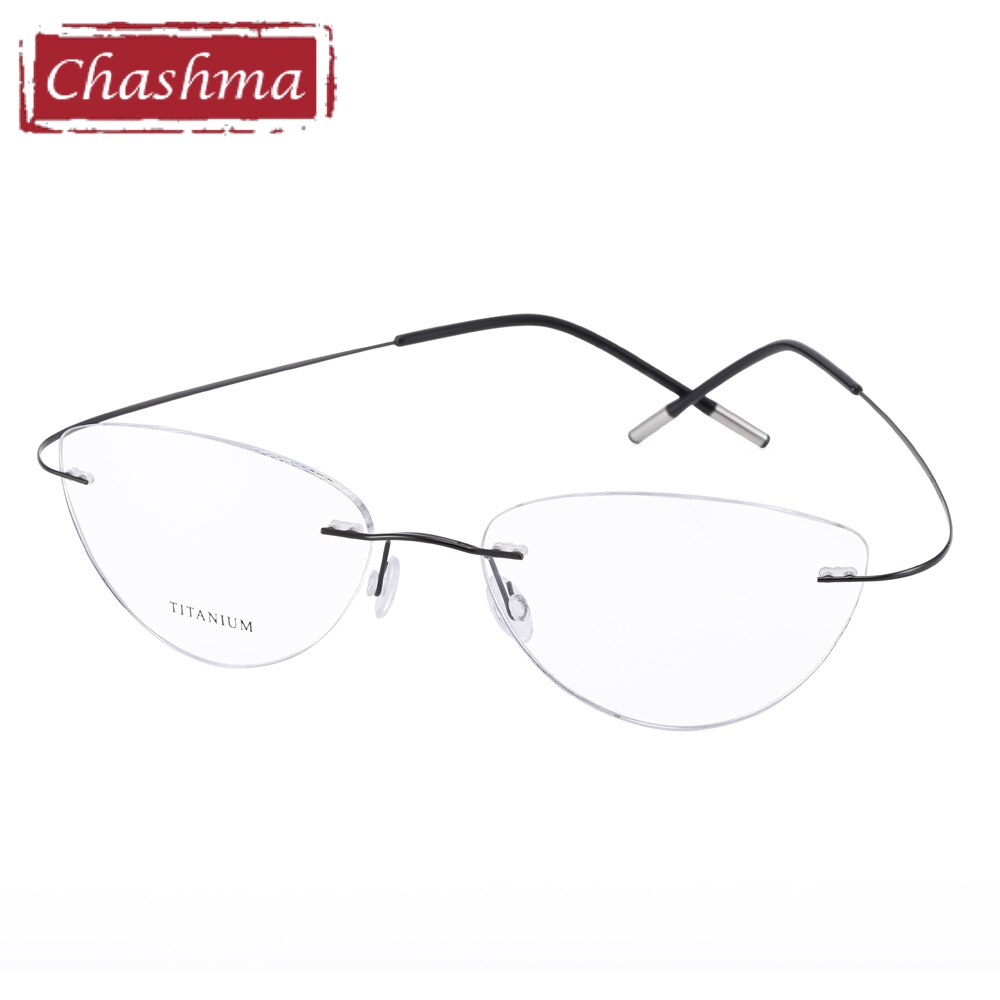 Chashma Ottica Unisex Rimless Triangle Cat Eye Tr 90 Titanium Eyeglasses 20003 Rimless Chashma Ottica Black