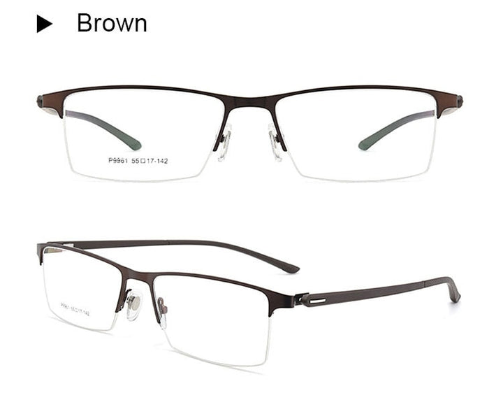 Hotochki Men's IP Electroplated Alloy Full/Semi Rim Frame Eyeglasses P9960 Semi Rim Hotochki