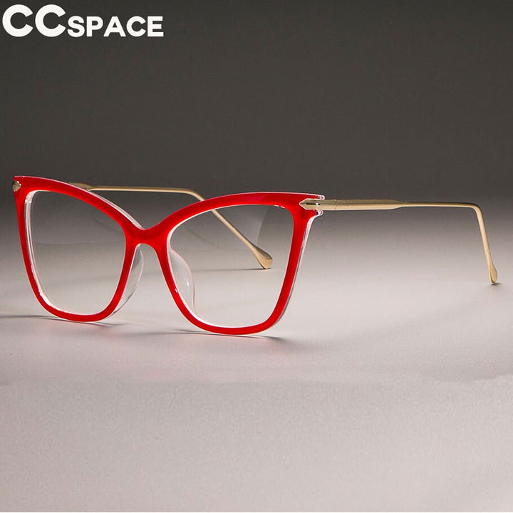 CCspace Women's Full Rim Oversized Square Cat Eye Acetate Frame Eyeglasses 45077 Full Rim CCspace C11 red