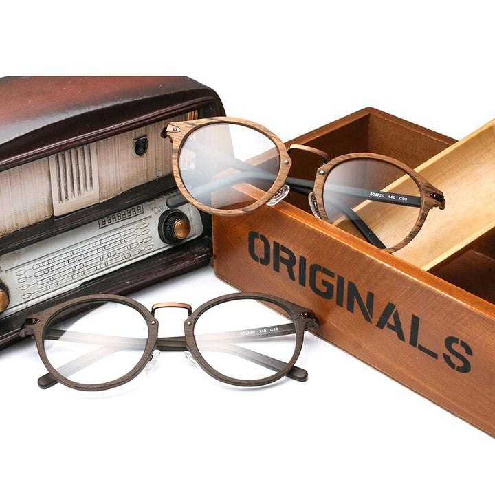 Hdcrafter Unisex Full Rim Round Acetate Eyeglasses Acetate Round Wood Grain Bc06 Full Rim Hdcrafter Eyeglasses