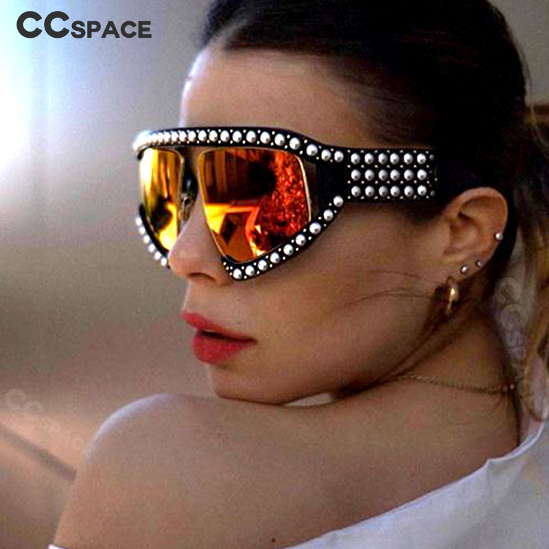 CCspace Women's Full Rim Resin Goggle Frame Pearl Oversized Sunglasses 45448 Sunglasses CCspace Sunglasses   