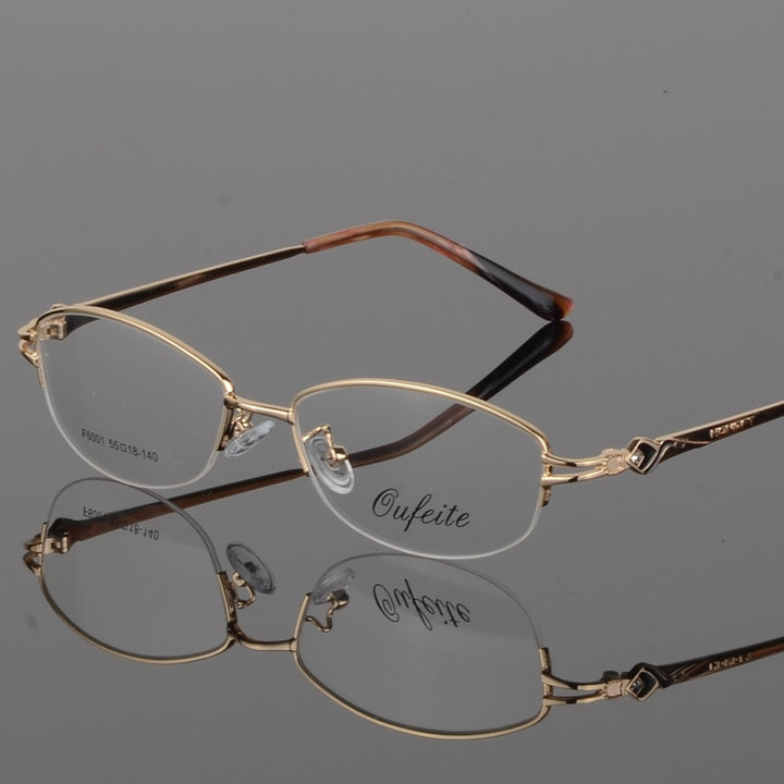 Women's Half Rim Eyeglasses Alloy Frame Sf6001 Semi Rim Bclear Gold