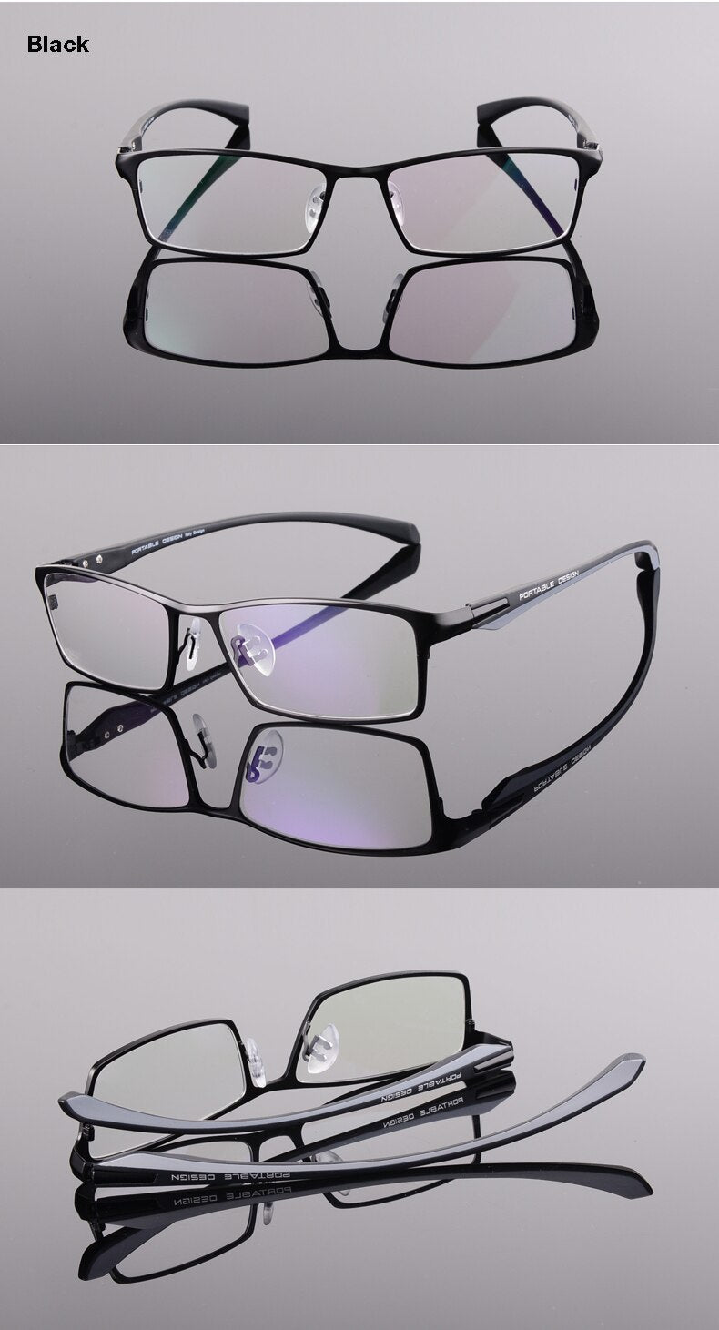 Hotochki Men's Full Rim Rectangular Alloy Acetate Frame Eyeglasses Full Rim Hotochki