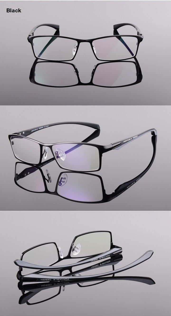 Hotochki Men's Full Rim Rectangular Alloy Acetate Frame Eyeglasses Full Rim Hotochki