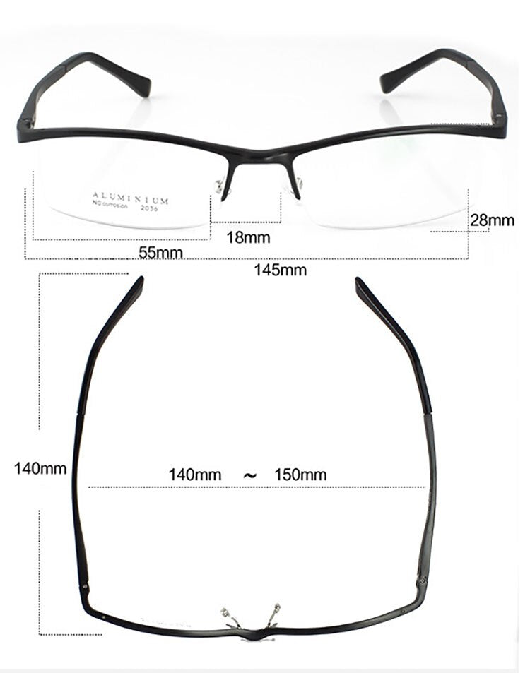 Hotochki Men's Semi Rim Aluminium Magnesium Alloy Frame Eyeglasses 2036 Semi Rim Hotochki