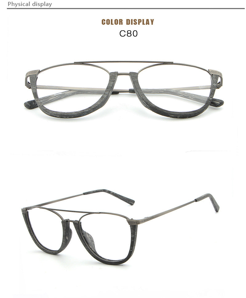 Hdcrafter Unisex Full Rim Round Double Bridge Wood Metal Frame Eyeglasses Hb032 Full Rim Hdcrafter Eyeglasses