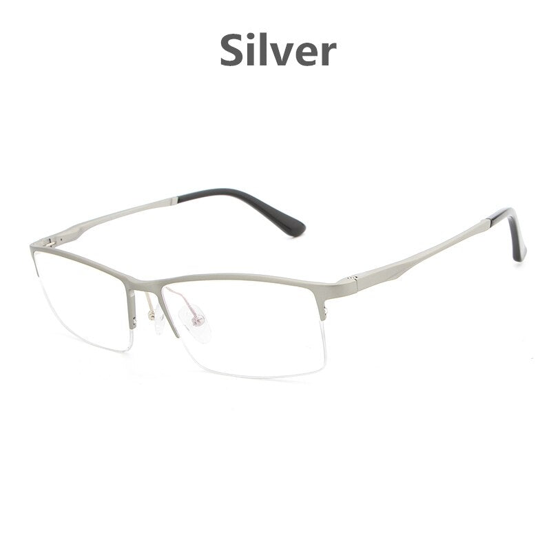 Hdcrafter Men's Semi Rim Rectangular Alloy Frame Eyeglasses Lp6263 Semi Rim Hdcrafter Eyeglasses Silver