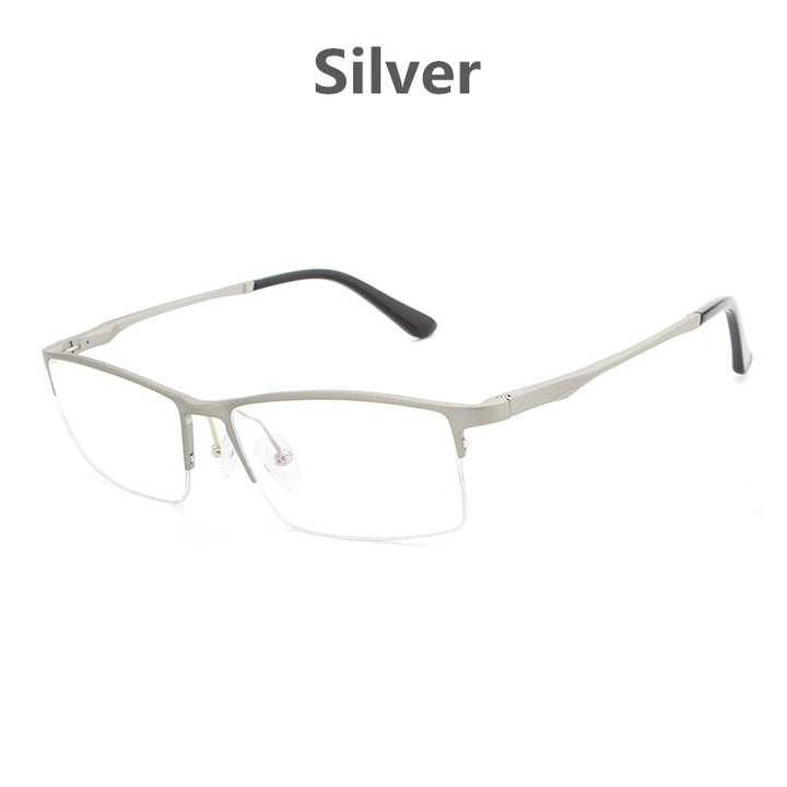 Hdcrafter Men's Semi Rim Rectangular Alloy Frame Eyeglasses Lp6263 Semi Rim Hdcrafter Eyeglasses Silver