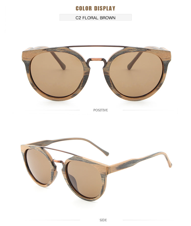 Hdcrafter Unisex Full Rim Round Wood Metal Frame Polarized Sunglasses Lhb023 Sunglasses HdCrafter Sunglasses