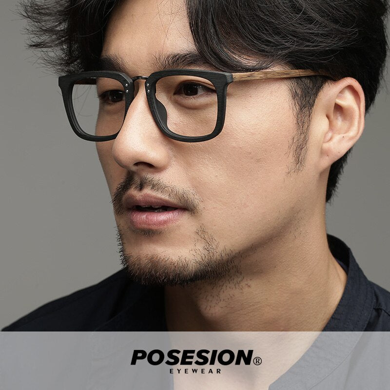 Hdcrafter Men's Eyeglasses Wood Glasses Frames Square Ps7085 Full Rim Hdcrafter Eyeglasses