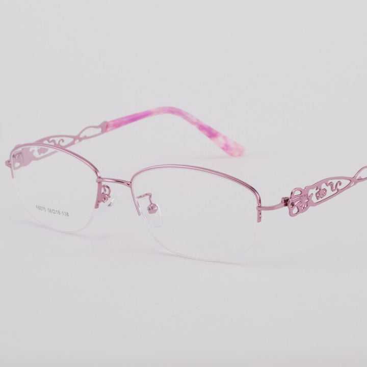 Women's Half Rim Hollow Alloy Frame Eyeglasses 6075 Semi Rim Bclear Pink