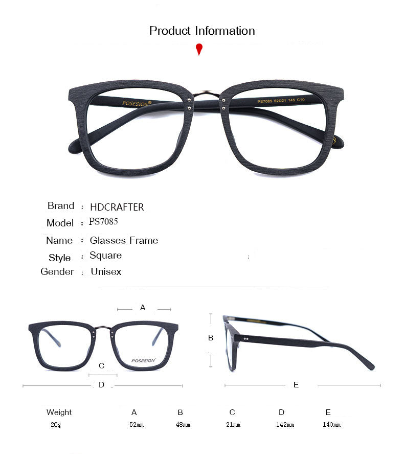 Hdcrafter Men's Full Rim Square Wood Alloy Frame Eyeglasses Ps7085 Full Rim Hdcrafter Eyeglasses