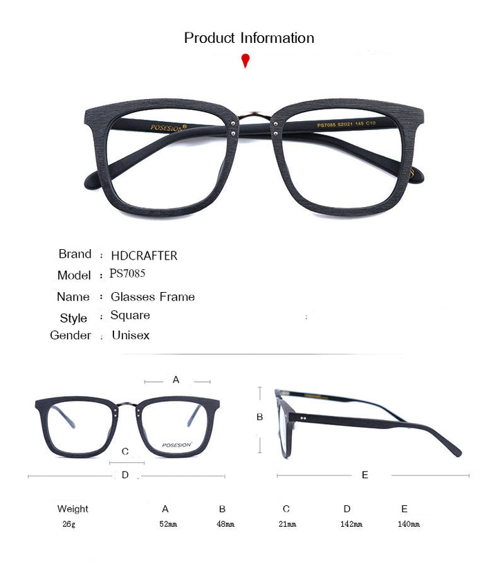 Hdcrafter Men's Full Rim Square Wood Alloy Frame Eyeglasses Ps7085 Full Rim Hdcrafter Eyeglasses