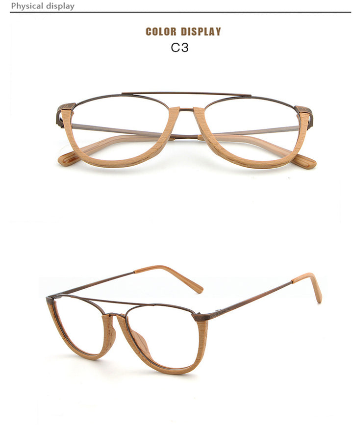 Hdcrafter Unisex Full Rim Round Double Bridge Wood Metal Frame Eyeglasses Hb032 Full Rim Hdcrafter Eyeglasses