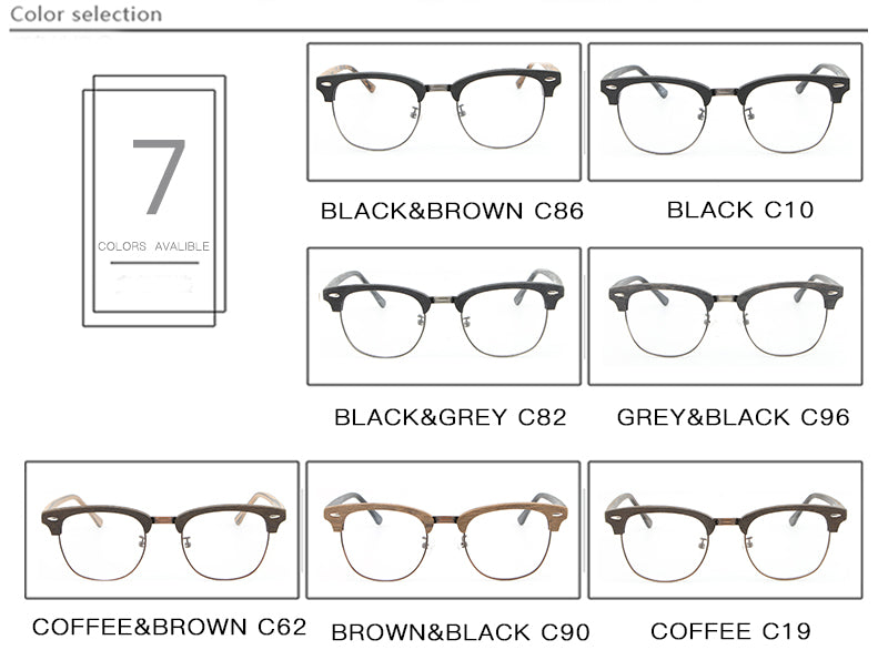 Hdcrafter Unisex Full Rim Round Half Wood Metal Frame Eyeglasses Full Rim Hdcrafter Eyeglasses