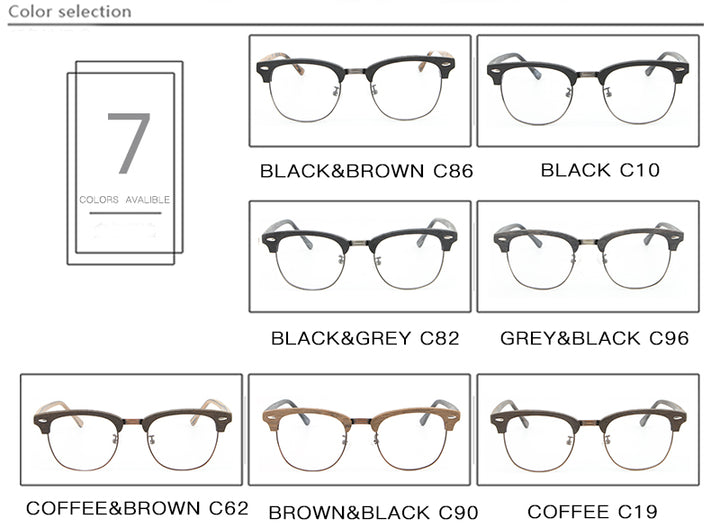 Hdcrafter Unisex Full Rim Round Half Wood Metal Frame Eyeglasses Full Rim Hdcrafter Eyeglasses