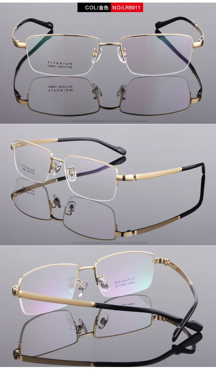 Men's Titanium Eyeglasses Square Semi Rim Frame  Lr8911 Semi Rim Bclear