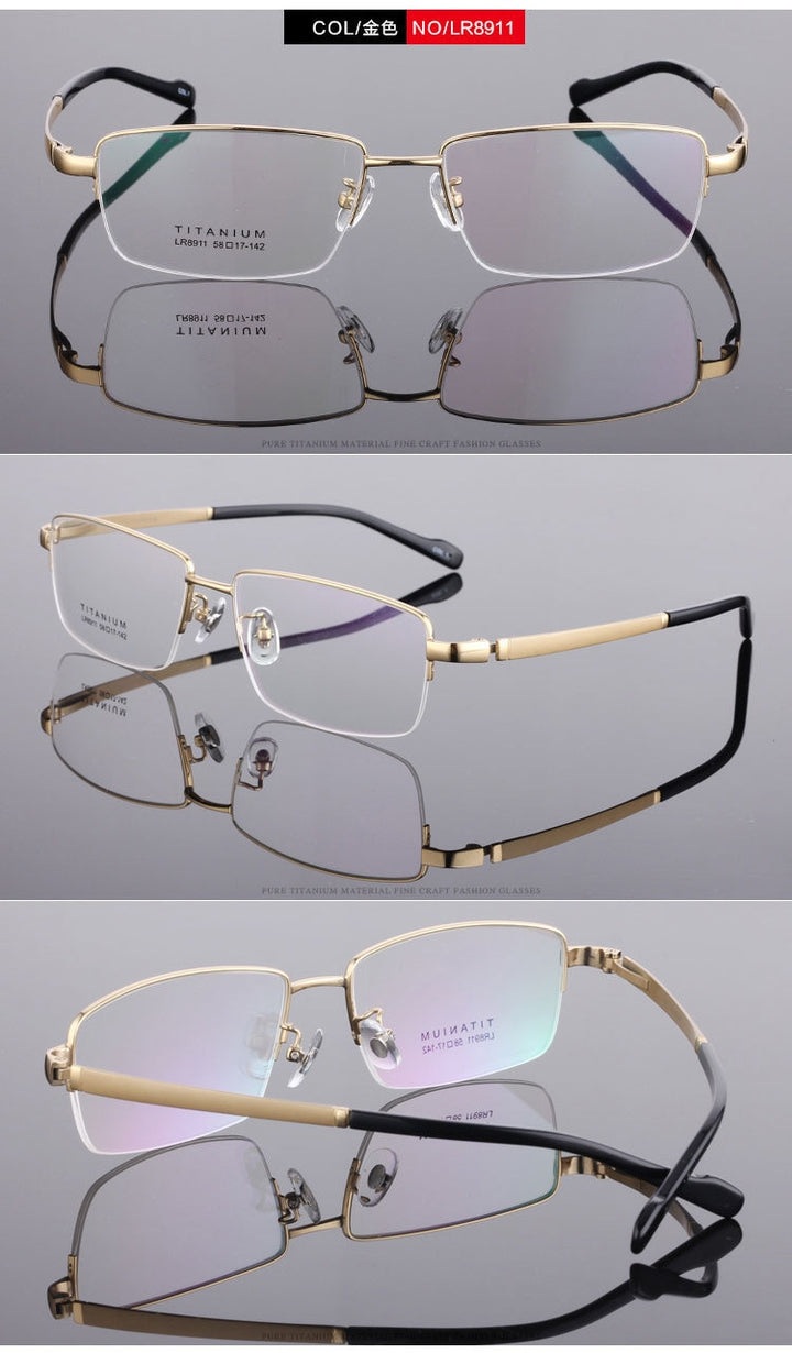 Men's Titanium Eyeglasses Square Semi Rim Frame  Lr8911 Semi Rim Bclear
