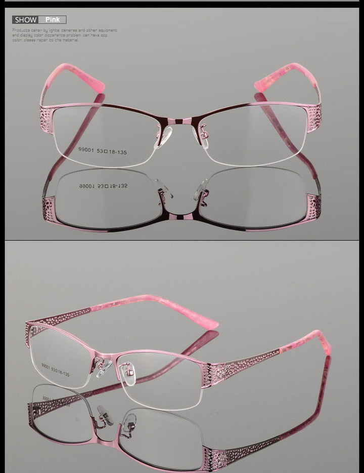 Reven Jate Women's Semi Rim Rectangle Alloy Eyeglasses 99001 Semi Rim Reven Jate