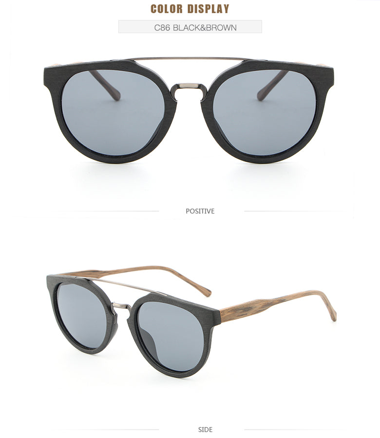 Hdcrafter Unisex Full Rim Round Wood Metal Frame Polarized Sunglasses Lhb023 Sunglasses HdCrafter Sunglasses