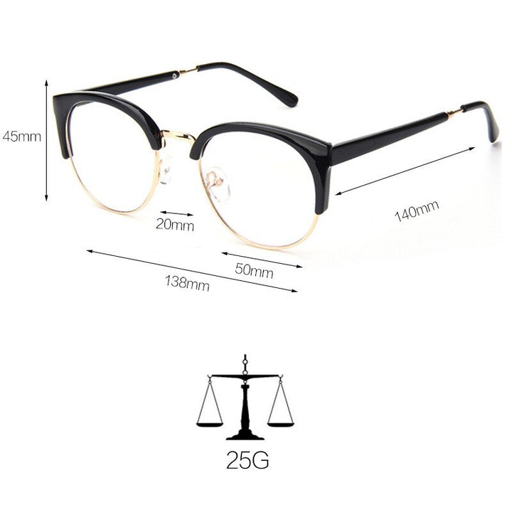 Hotochki Women's Semi Rim Cat Eye Plastic Metal Frame Eyeglasses 322 Semi Rim Hotochki