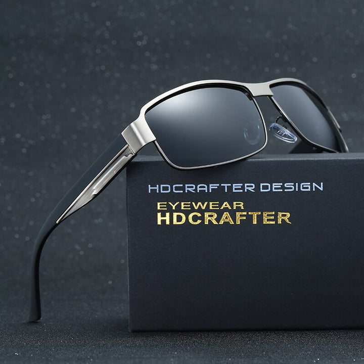 Hdcrafter Men's Full Rim Rectangle Alloy Frame Polarized Sunglasses Le007 Sunglasses HdCrafter Sunglasses
