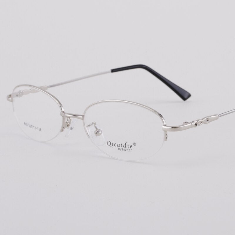 Women's Memory Alloy Semi Rim Frame Eyeglasses 605 Semi Rim Bclear Silver