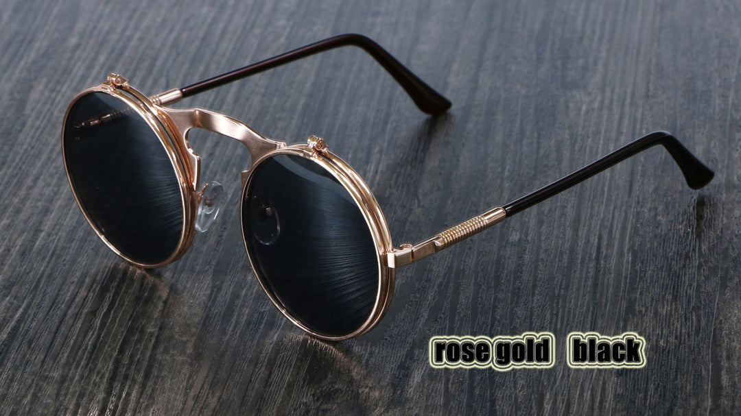 CCspace Unisex Full Rim Round Alloy Frame Steampunk Sunglasses 3057 Sunglasses CCspace Sunglasses rose gold black