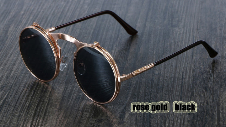 CCspace Unisex Full Rim Round Alloy Frame Steampunk Sunglasses 3057 Sunglasses CCspace Sunglasses rose gold black