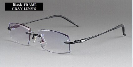 Chashma Ottica Unisex Rimless Square Rectangle Titanium Eyeglasses Tinted Lenses 65077 Rimless Chashma Ottica Black