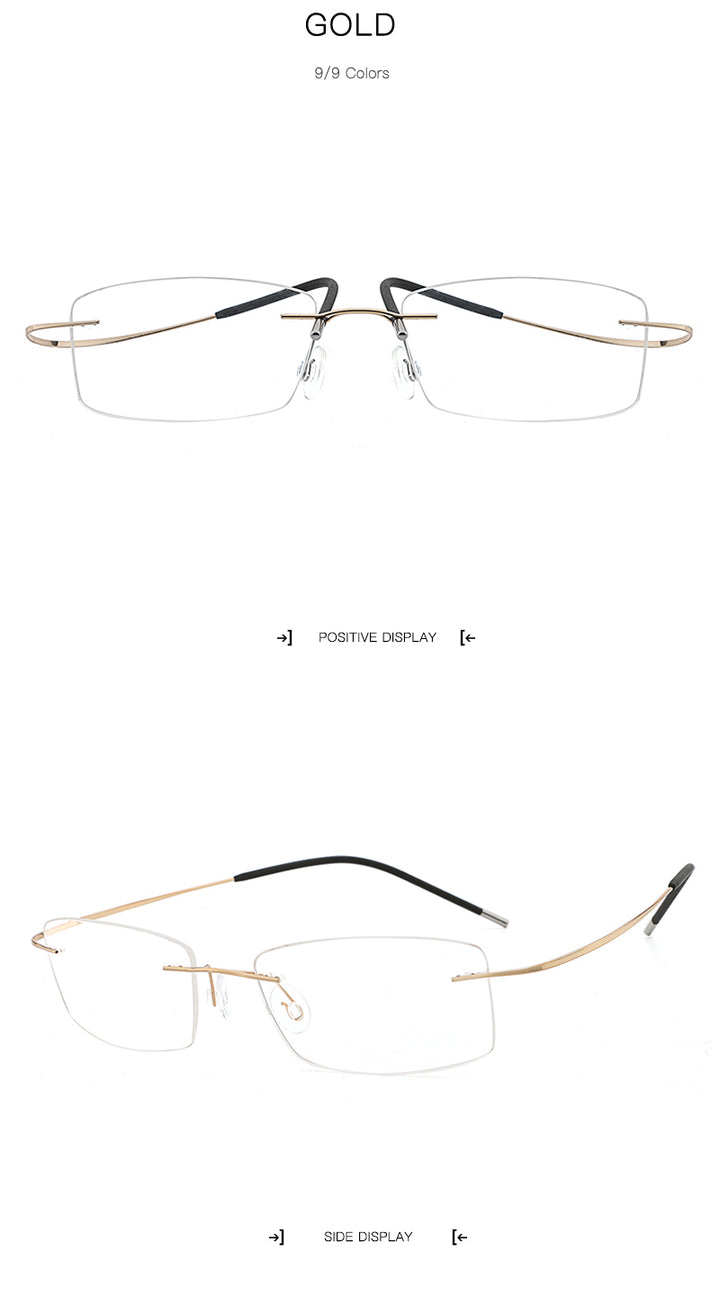 Hdcrafter Rimless Rectangle Titanium Frame Eyeglasses Unisex Rimless Hdcrafter Eyeglasses