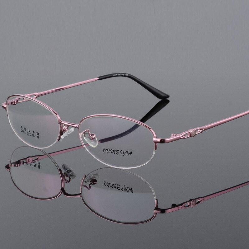 Women's Half Rim Eyeglasses Alloy Frame 2052 Semi Rim Bclear Pink