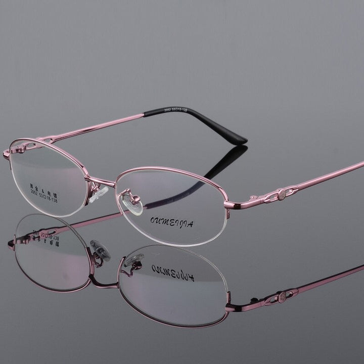 Women's Half Rim Eyeglasses Alloy Frame 2052 Semi Rim Bclear Pink