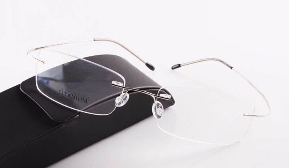 Chashma Unisex Rimless Oval Titanium Eyeglasses F637 Rimless Chashma Silver