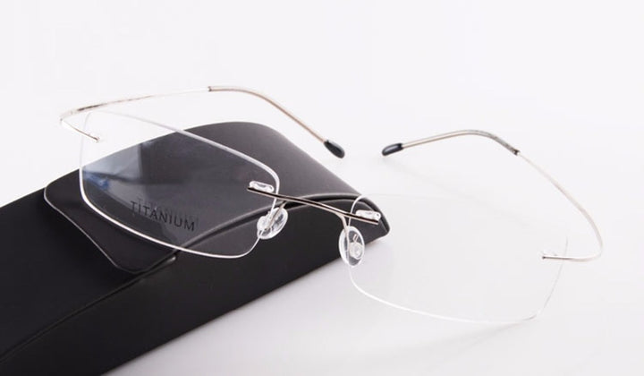 Chashma Unisex Rimless Oval Titanium Eyeglasses F637 Rimless Chashma Silver