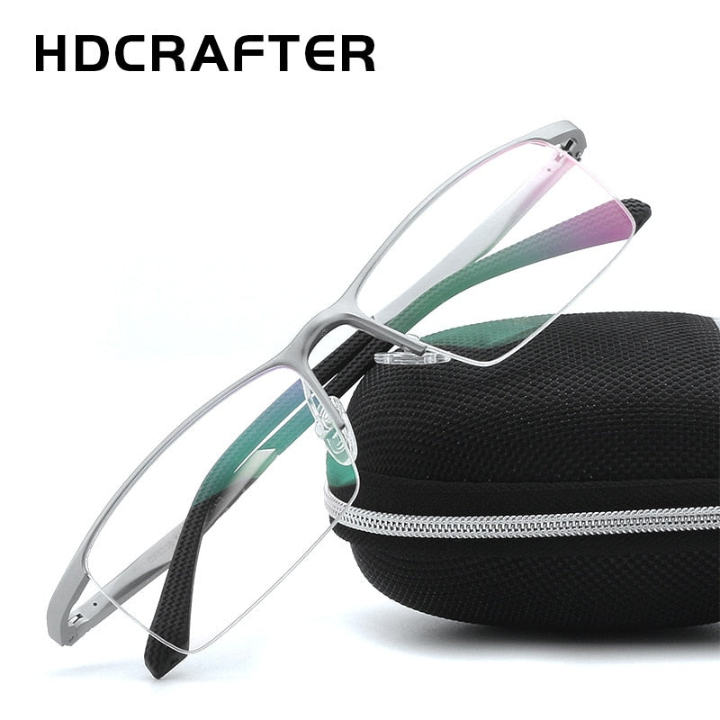 Hdcrafter Men's Semi Rim Rectangle Alloy Frame Eyeglasses Lp6236 Semi Rim Hdcrafter Eyeglasses