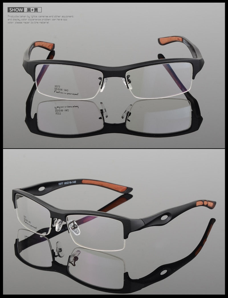 Hotony Men's Semi Rim TR 90 Resin Rectangular Sport Frame Eyeglasses 1077 Sport Eyewear Hotony   