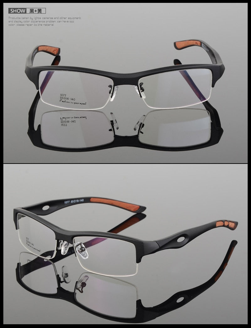 Hotony Men's Semi Rim TR 90 Resin Rectangular Sport Frame Eyeglasses 1077 Semi Rim Hotony