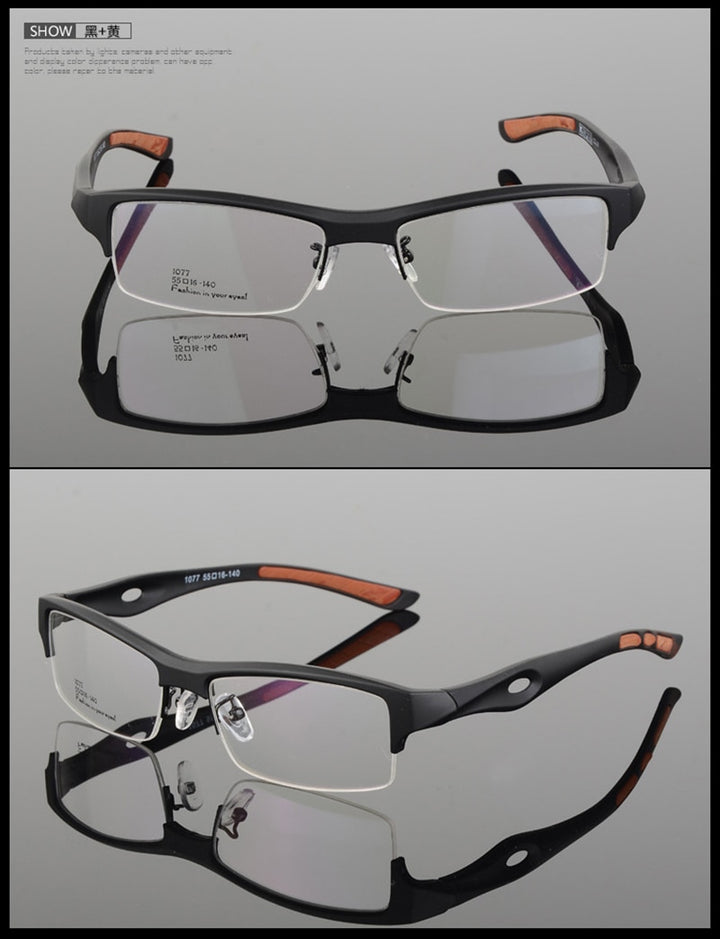 Hotony Men's Semi Rim TR 90 Resin Rectangular Sport Frame Eyeglasses 1077 Semi Rim Hotony