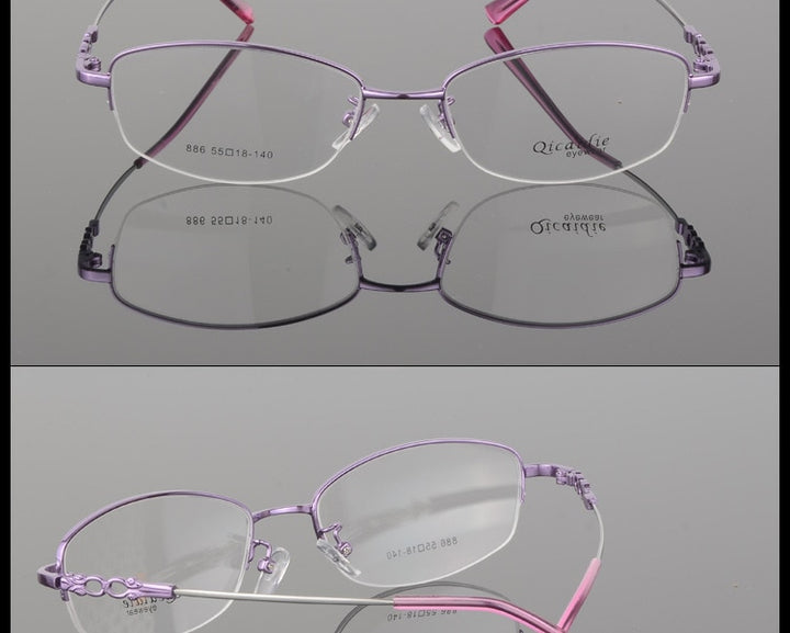 Women's Alloy Frame Half Rim Eyeglasses 886 Semi Rim Bclear